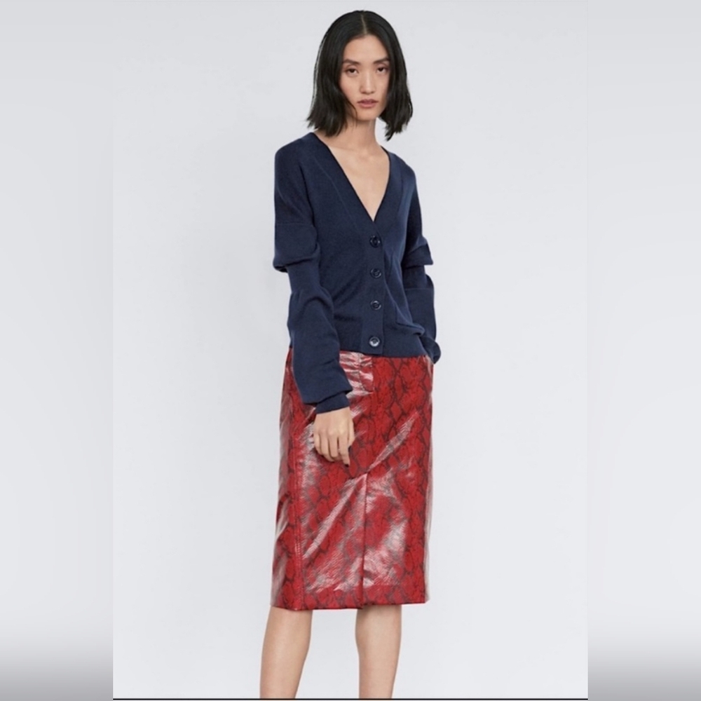 TIBI - Sz 6 - Faux Leather Red Snakeskin Pencil Skirt (NWOT)